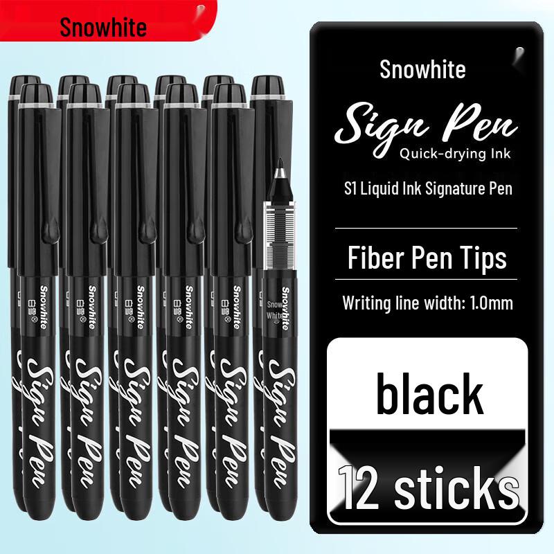 Snowhite S1 Direct Liquid Soft Tip Gel Pen, 1.0mm, Black, 12-Pack