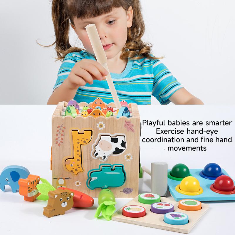 Boîte de permanence Montessori 8 en 1 en bois en forme de carotte, puzzle cognitif, jouet d'association pour enfants, jeu d'association, jouet sensoriel d'apprentissage précoce