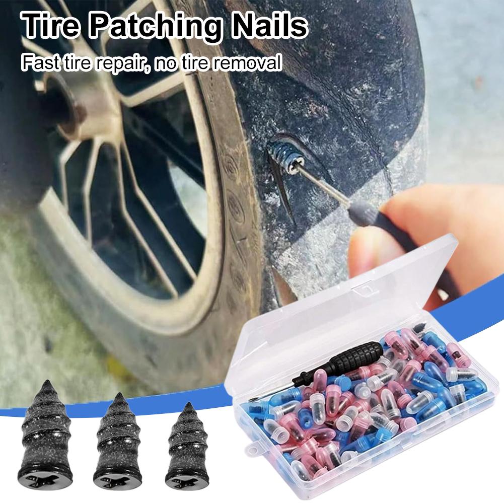 Tubeless Tire Patch Tire Repair Screws Puncture Set for Car Motorcycle, Vacuum Tubeless Tyre Rubber Nail Repair Tools Kit