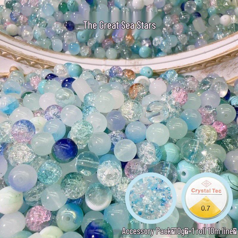 

Mixed 8-10mm Glass Beads Collection: Lampwork Loose Beads for DIY Handmade Bracelets. 1 lb package [spacer beads + 10m line]