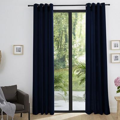 Pair of Eyelet Semi-sheer Curtains Linen Effect "Moonlight" Midnight Blue