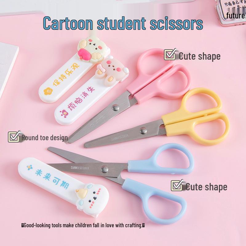 Adorable Cartoon Kids’ Craft Scissors with Safety Cover - Perfect for School, Office, and Home