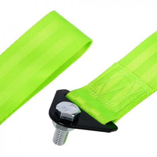 2pcs Fluorescent Green Universal Car Tow Towing Hook Bumper Trailer Belt Strap