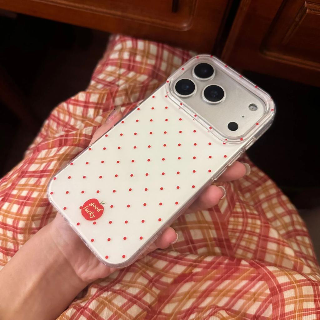 ins full screen red polka dots suitable for Apple 17Promax mobile phone case IP16/15 large hole IMD14Pro women's model