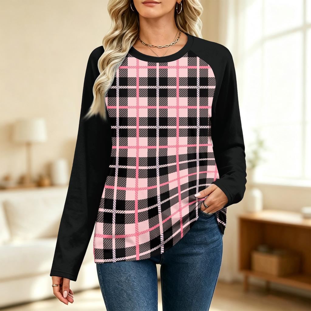 Women's Printed Colorblock Raglan Sleeve Neck Long Sleeve Sweatshirt