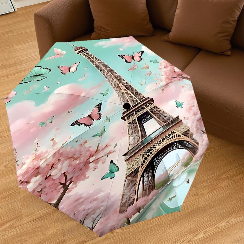 1PC Eiffel Tower Butterfly Umbrella-8-Rib Reinforced, Automatic Open, Lightweight & Durable, Fashion Accessory for Outdoor, J0359