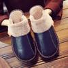 Unisex Genuine Leather Cowhide Slippers: Non-Slip, Warm Indoor Cotton Slippers for Autumn and Winter