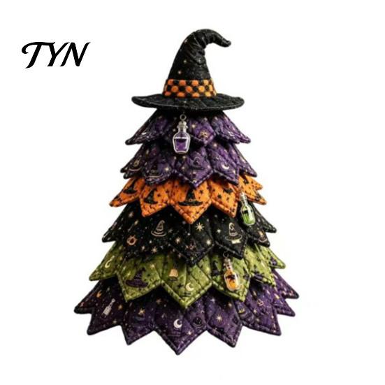 Fall Seasonal Decorations Halloween Quilted Fabric Tree Kit, Witch Cat Spider DIY Autumn Theme Crafting 3D Padded Sewing Craft Project for