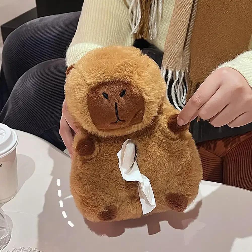 Niedliche Capybara-Plüsch-Taschentuchbox fürs Auto – Cartoon-Papiertüte für die Autositzlehne, kreatives und weiches Plüschspielzeug, Auto-Innenausstattung