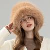 New Imitation Fox Hair Bucket Hat Women's Autumn and Winter Fashion Versatile Thickened Warm Plush Top Hat Japanese Show Small Face