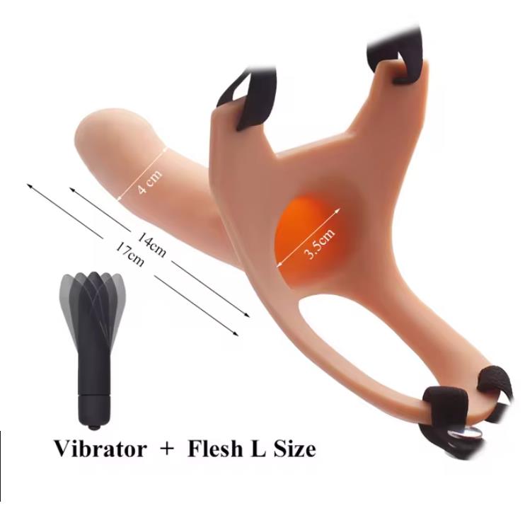 Big Size Silicone Strap On Dildo for Men Realistic Penis Extender Enlarger Male Hollow Strapon Dildo+Bullet Vibrator Sex Product