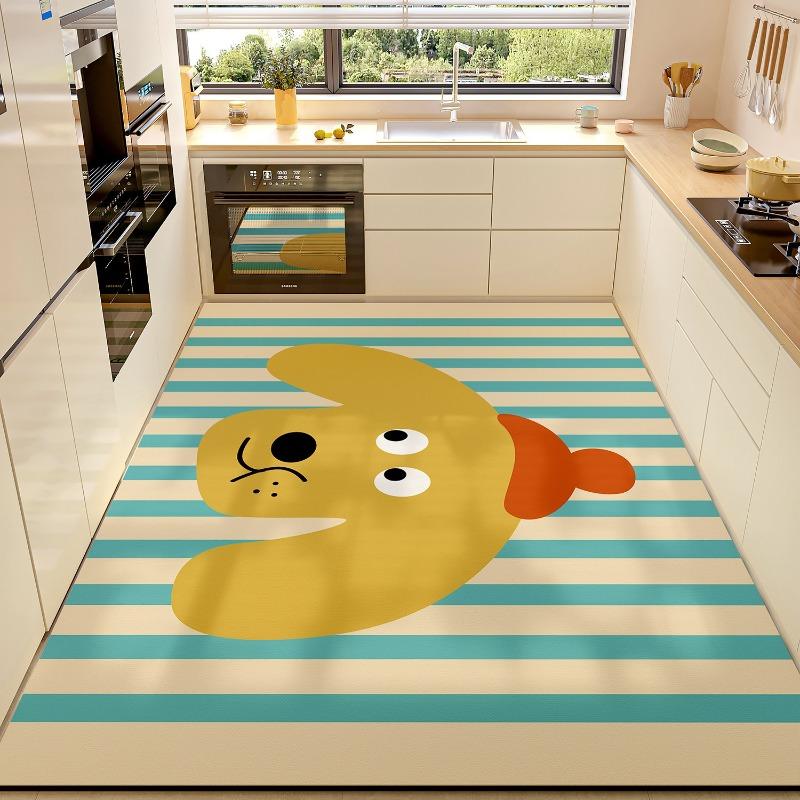 Curly Haired Dachshund Puppy PVC Leather Rug Waterproof Oil-proof Stain-resistant Kitchen Carpet Large Area Non-slip Floor Mats