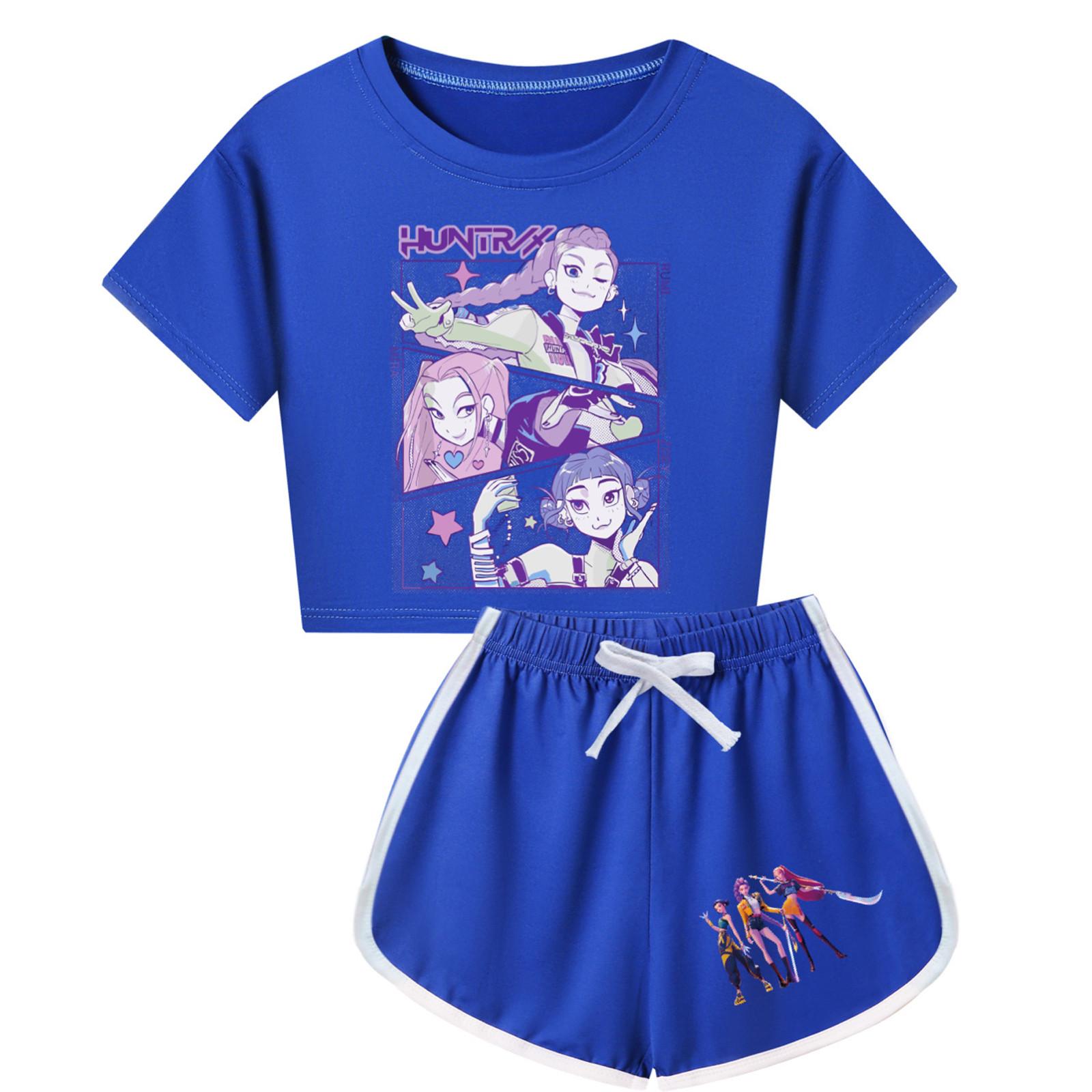 

Детская летняя спортивная футболка и шорты, комплект из 2 предметов, спортивный костюм, комплект одежды с коротким рукавом и принтом, кроп-топы 140