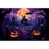 1pc Halloween Party Backdrop Moon Gothic Castle Evil Pumpkin Waterproof Banner for Halloween Themed Party Background Decoration