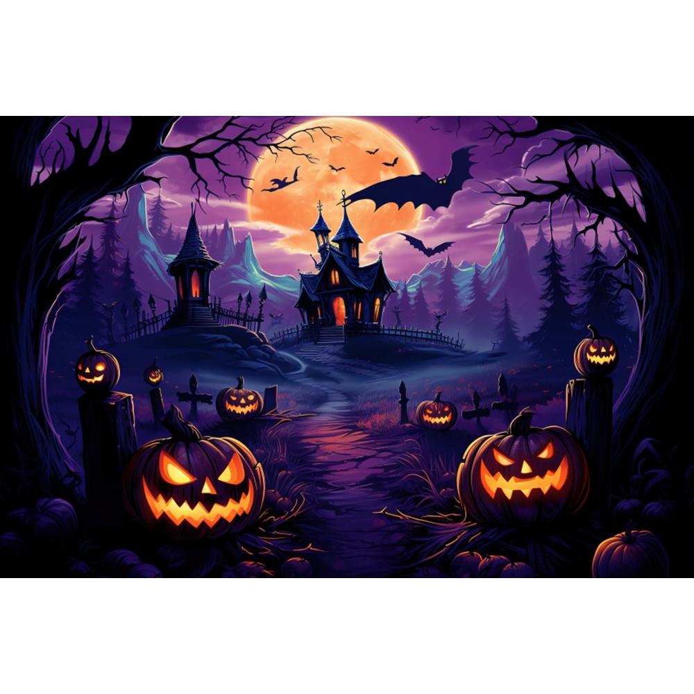 1pc Halloween Party Backdrop Moon Gothic Castle Evil Pumpkin Waterproof Banner for Halloween Themed Party Background Decoration