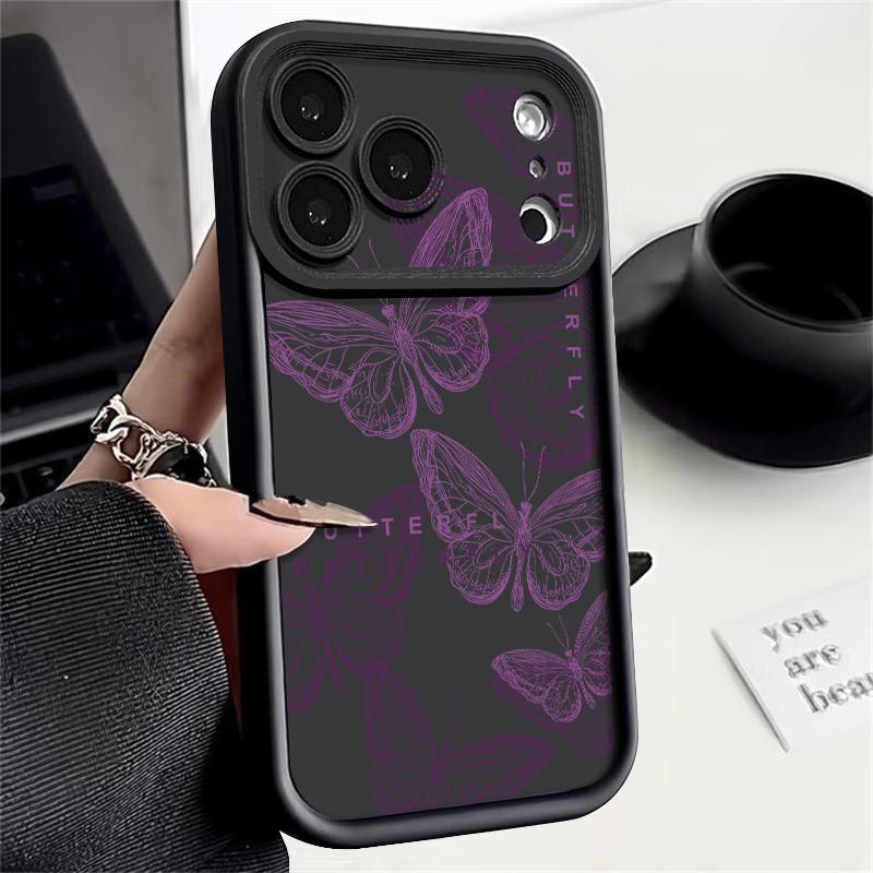 Pink Butterfly Case For iPhone 17 Pro Max Case iPhone 16 15 14 13 Pro Max 11 17e 16e Shockproof Bumper Soft Silicone Phone Cover Cases