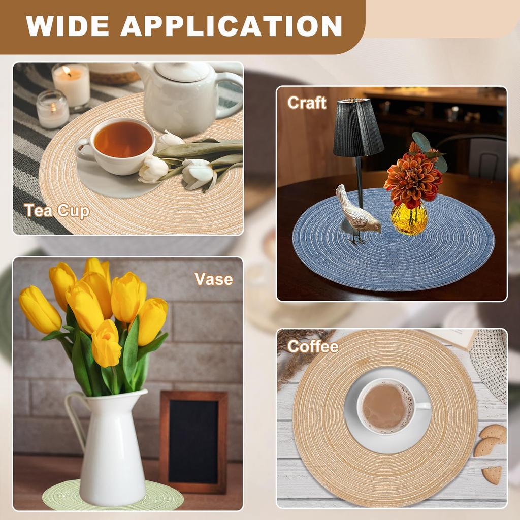 Uxcell 4er-Set Runde Gewebte Platzsets, 15", Hitzebeständig, Farbverlauf Braun für Küchen-/Esstischplatten