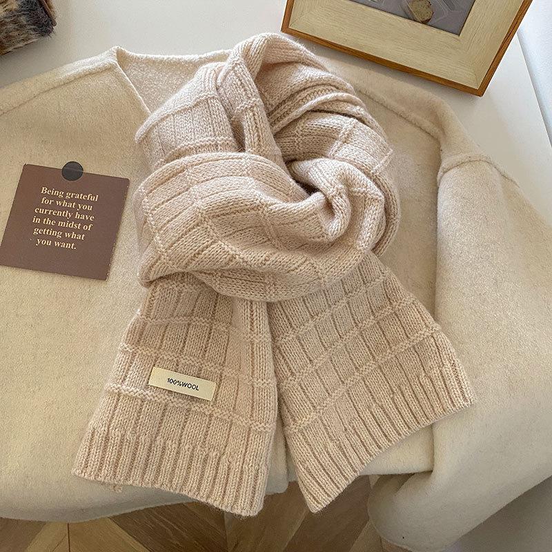 Women Warm Knitted Wool Scarf For Winter Solid Color Thickened Shawl Soft Scarves Cashmere Pashmina Neckerchief Blanket