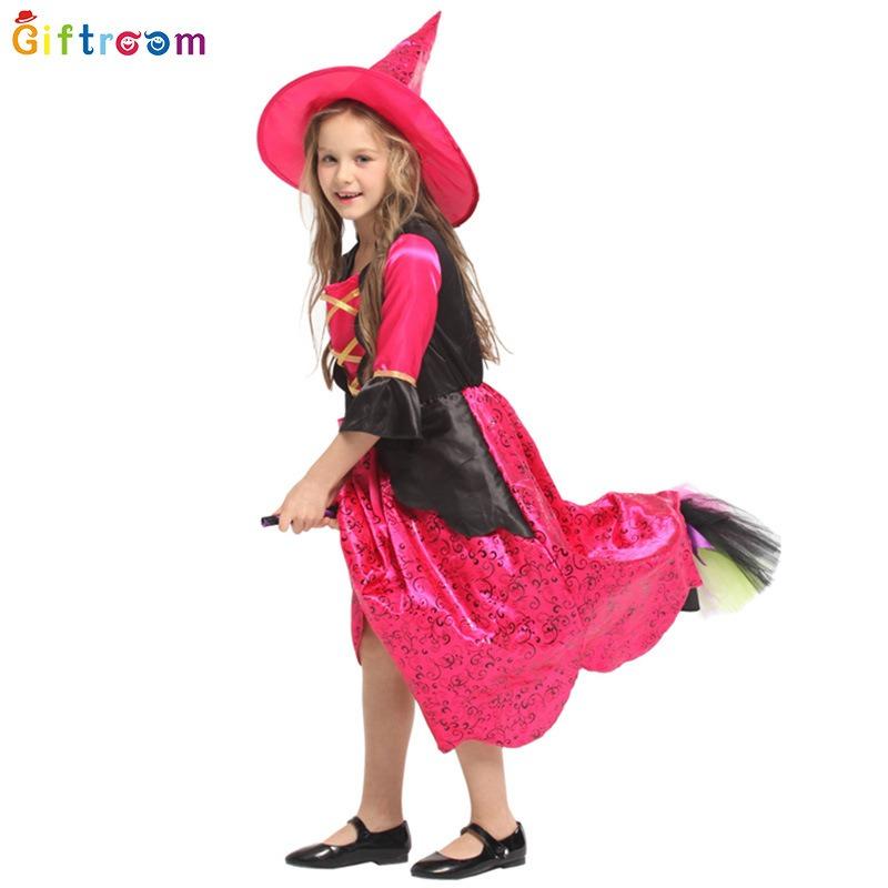 Children's Clothes Makeup Ball Witch Costume Rose Red Imitation Witch Dress Long Skirt