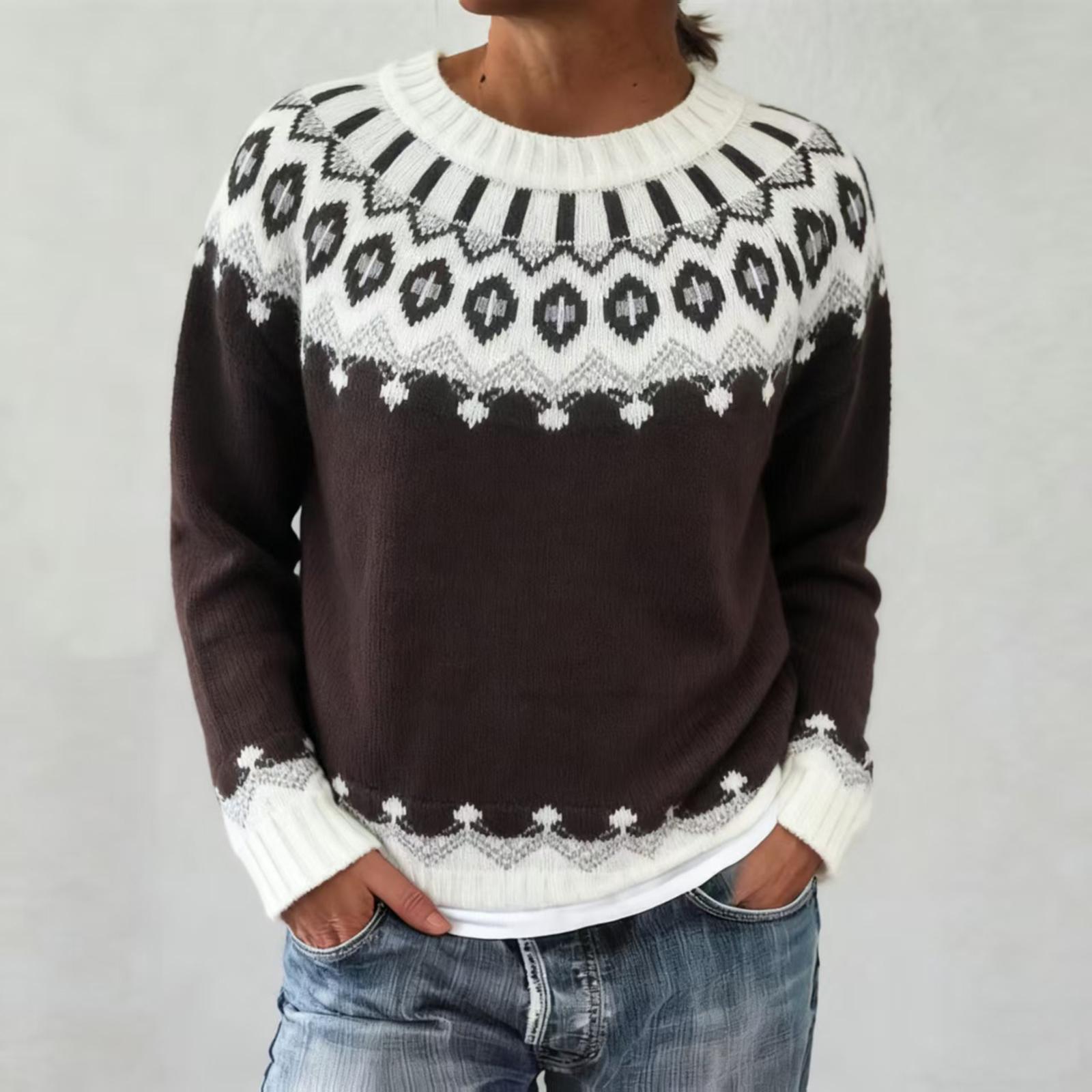 

Жіночий модний светр, круглий виріз, вільний пуловер, в язаний светр з довгими рукавами XL кавовий