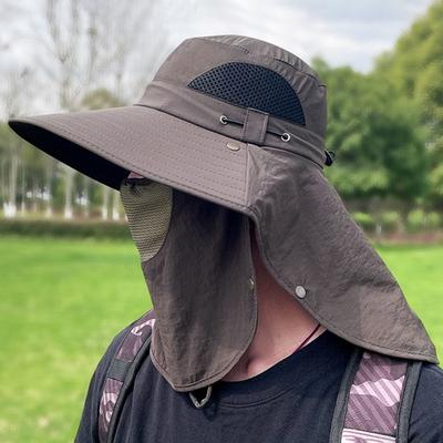Fishing Bucket Hat with Detachable Neck Guard Adjustable Fishing Hat Windproof Breathable Mesh Sun Hat Wide Brim UV Protection Hat for Outdoor Sports