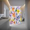 1pc Playful Abstract Floral Watercolor Shower Curtain, Pale Purple and White with Bright Yellow, Orange, Red, Purple, and Gree