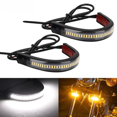 2 יחידות 12V נורות איתות LED לאופנוע וטבעת DRL פס פלאש למוטות מזלג מהבהב ענבר לבן פלאש לאופנוע אביזרי רכב