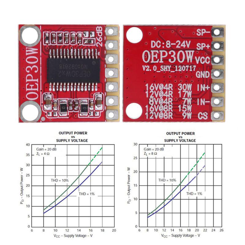 Modulo Amplificatore Di Potenza Digitale OEP30W 2 Pezzi - Mono, 8-24V DC, 36dB, Sostituisce TDA8932, Con Cavo Audio 3.5mm E Alimentazione - 5