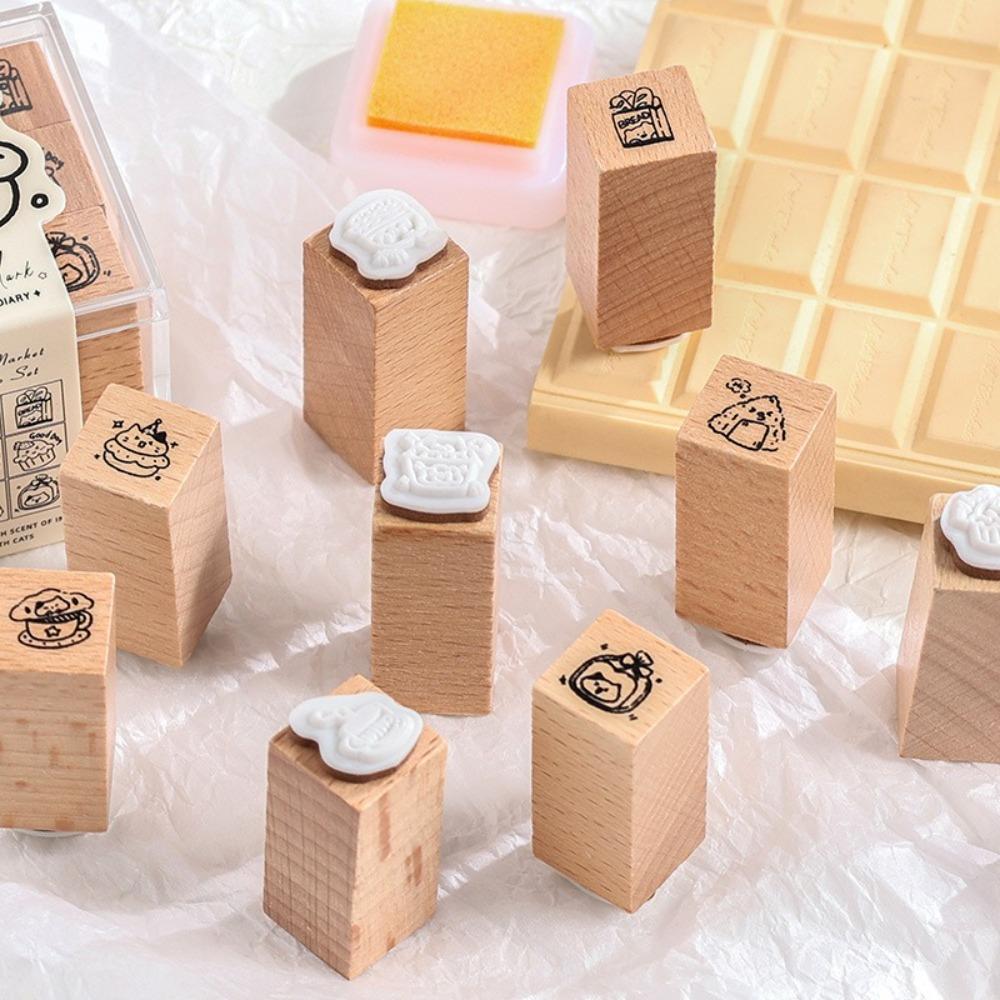 9pcs Set Cartoon Cat Dog Rubber Stamps Journal GO DIY Carved Stamps  for Scrapbooking Collage