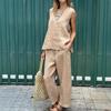 2024 Spring/Summer Cotton Linen Casual Two-Piece Set: Sleeveless Top & Loose Long Pants for Women