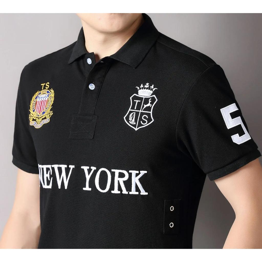 BeatStreet Nové Letné Pánske Polokošele Skvelý Dizajnér Originálna ZNAČKA NEW YORK Vyšívaná Krátky Rukáv Voľná Ležérna Športová Plus EÚ Veľkosť 7XL