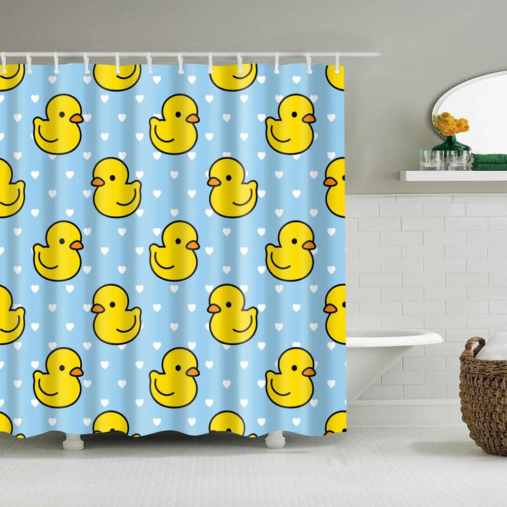 Funny Bathing Rubber Ducklings Shower Curtains Kids Home Bathroom Decor Blackout Screen Waterproof Fabric Bath Curtain Cortina