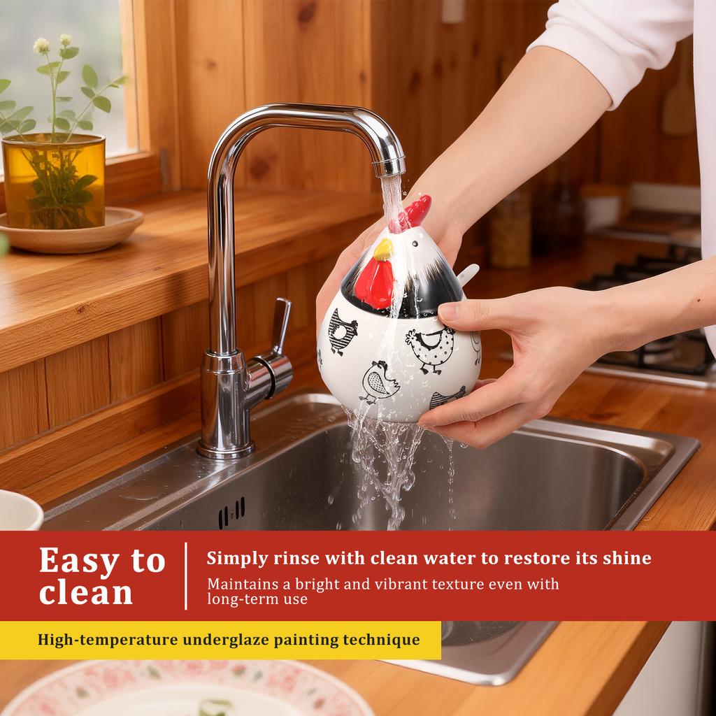 17Oz Creative Rooster Ceramic Spice Jars Household Chicken Shape Ceramic Kitchen Canisters Moisture-Proof with Lid Kitchen Tool