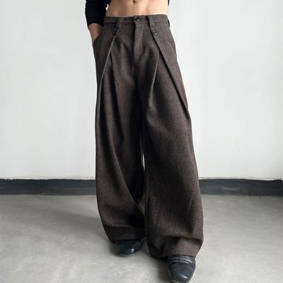 Calças Masculinas Largas Oversized Moda Vintage Plissadas de Caimento Solto Casuais