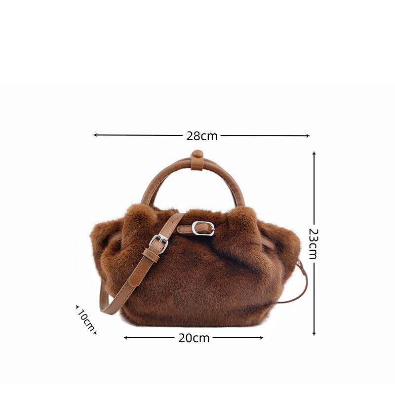 Women's Furry Handbag Retro Style Large-Capacity Fashionable Crossbody Bag Detachable Shoulder Strap Wing Shape Bag