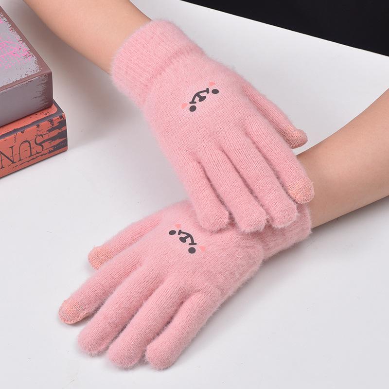 

Gloves winter girl five fingers smiley face cute cartoon cold resistant plush gloves warm student