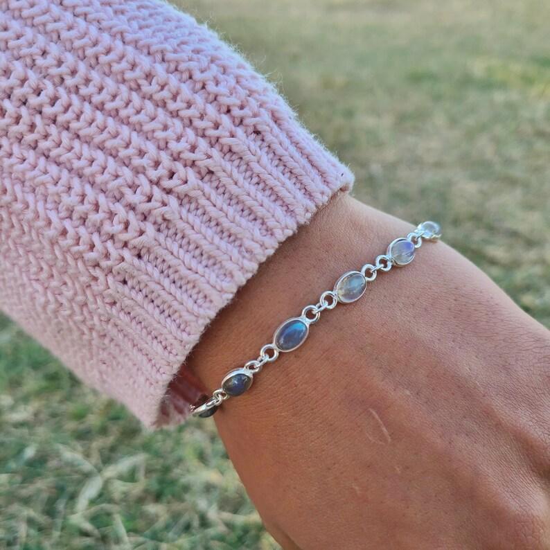 Labradorit-Edelstein-Oval-Armband, 925 Sterling Silber, Tennis-Armband, Geschenk für sie, Statement-Schmuck, Weihnachtsgeschenk