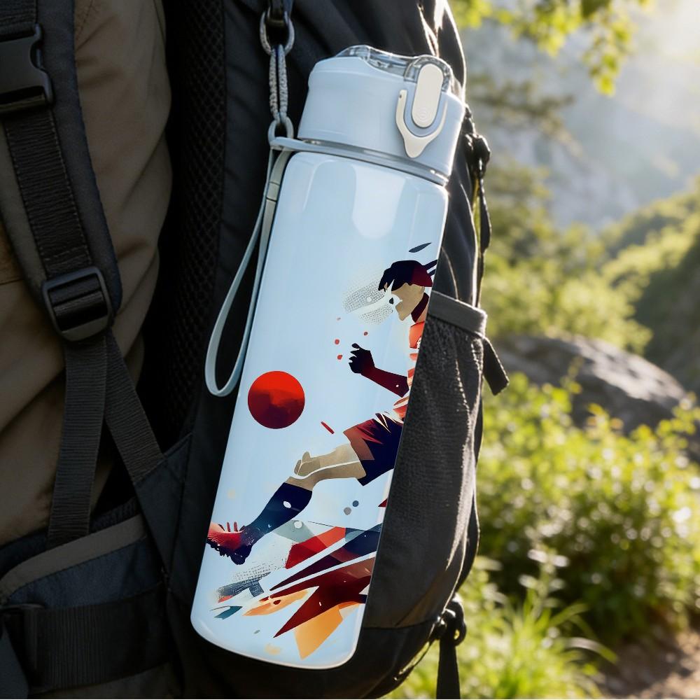 1PC Dynamic Soccer Sport Scene 750ml Color Plastic Sports Water Bottle Leakproof Flip Straw Lid Suitable for Sports Office Home Use