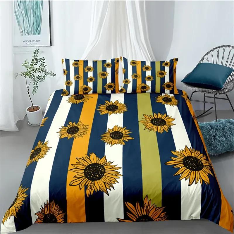 Sunflower Duvet Cover Yellow Flower Bedding Set Single King Microfiber Farmhouse Green Leaves Floral Quilt Cover With Pillowcase