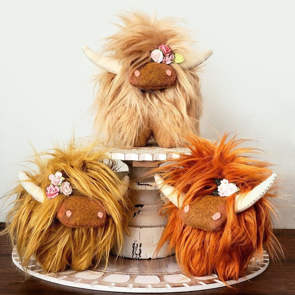 Zhongran Scottish Highland Cattle Doll Long Hair Cow Toy Doll Ornament Party Props Farmhouse Style Decoration