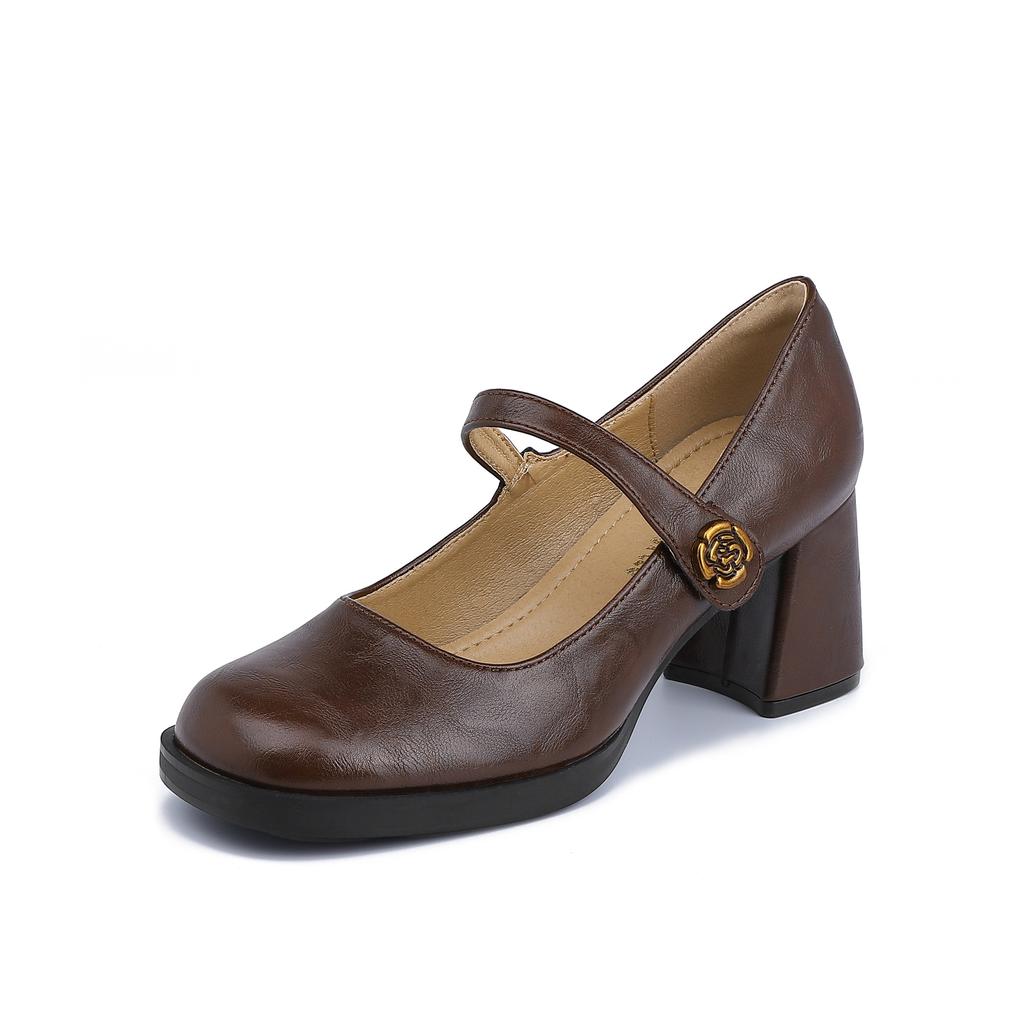 2025 High Heels Women's Thick Heel Premium French Retro Single Shoes Women's Camellia Waterproof Table Comfortable Soft Sole Women's Shoes