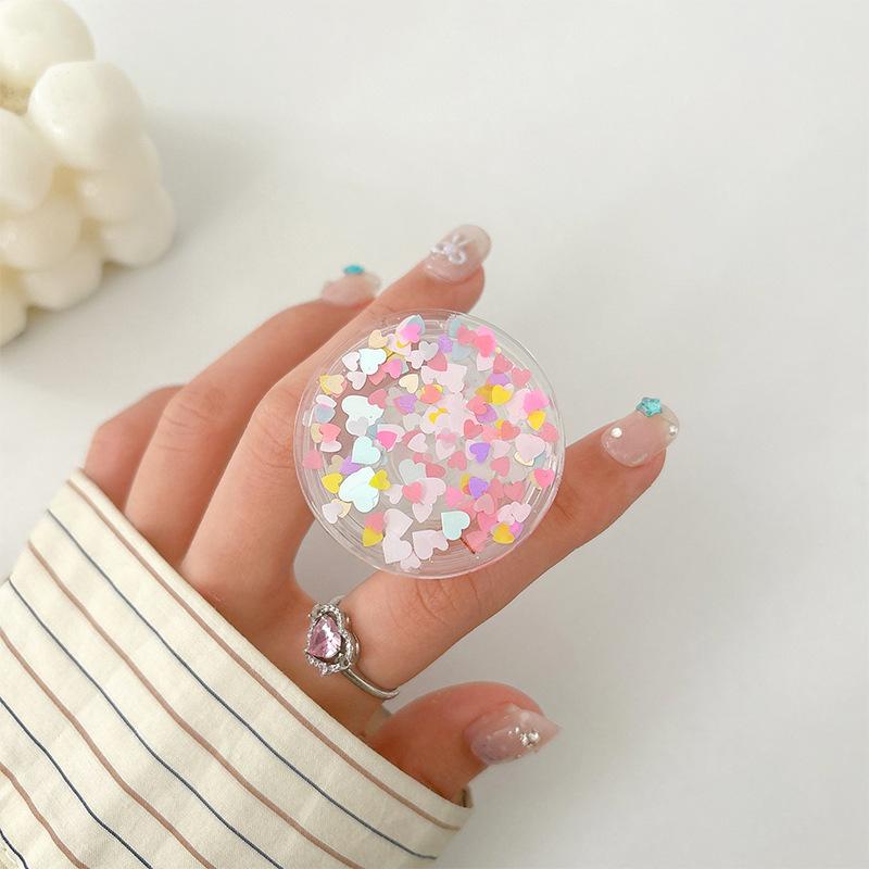 Mobile Phone Airbag Bracket Paste Type Retractable Round Sequin Glitter Small Fresh Desktop Bracket Watching Drama Women'S Models
