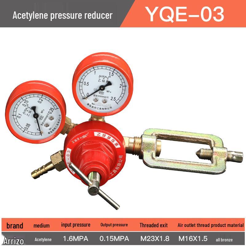 Arizze Gas Regulator & Pressure Gauge: Oxygen, Acetylene, Propane, Argon Compatible, All-Copper Shockproof Valve.