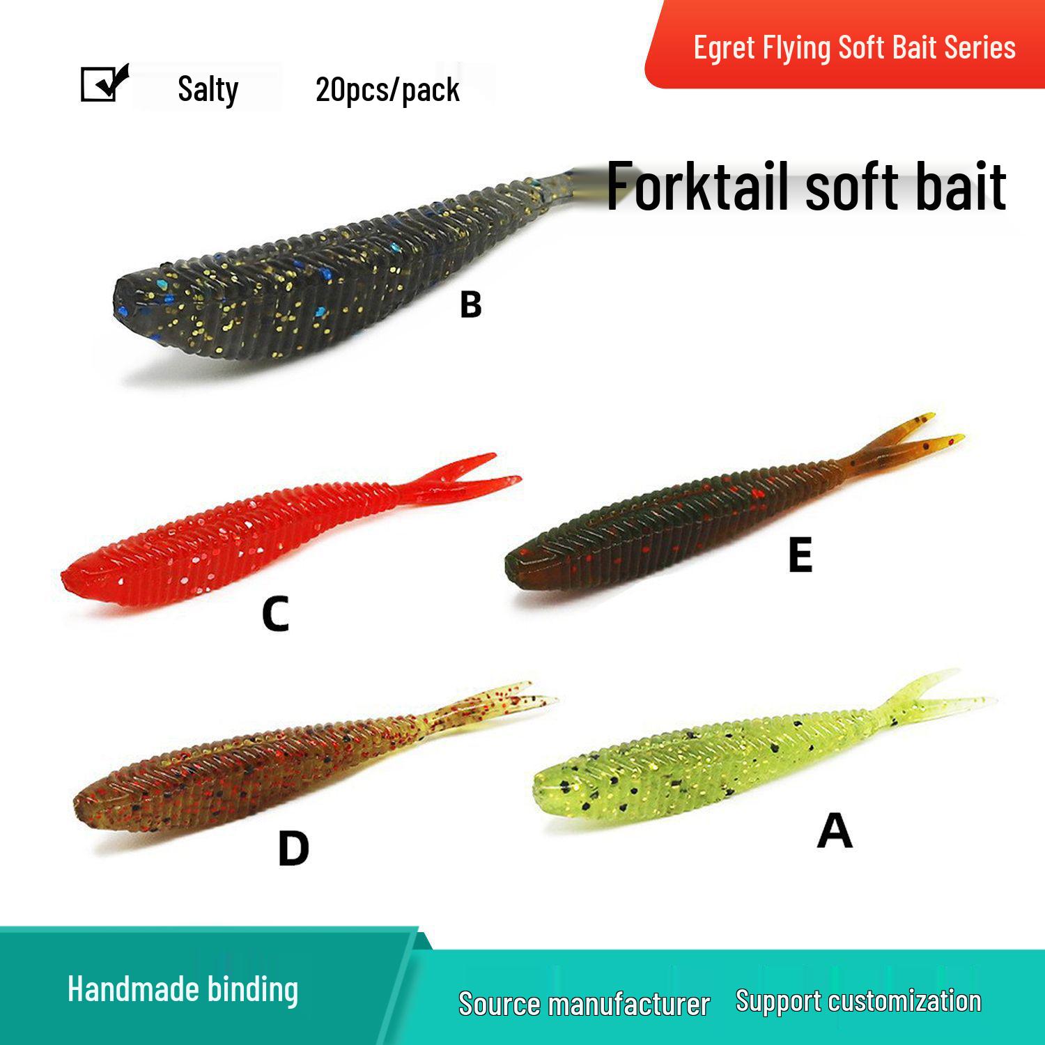 

Egret Fly Бионический Мягкий Червь: 6 см, 1,5 г Раздвоенный хвост, Одноцветный/Двухцветный, Пропитан солью для пресноводного мандаринового окуня 60mm/1.5g/20pcs