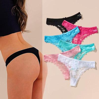 Europäische & Amerikanische Sexy Spitze Low-Waist String - Einfarbig, Ausgehöhlt, Nahtlose Transparente Damen T-Slips.