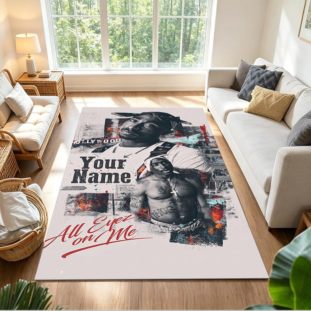 2pac Customize Text Carpet Design for Playrooms Living Rooms Balcony Hallway Anti-slip Rug Office Home Decor Best for Christmas