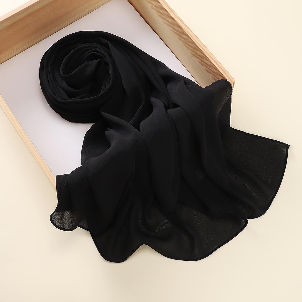 Muslim Plain Crinkle Hijabs Heavy Chiffon Scarf Arab Crepe Shawl Wraps Islamic Headband Solid Color Foulard Women