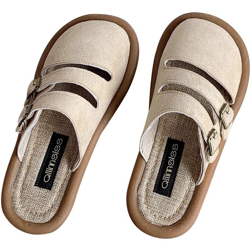 Shoes half support one pedal linen bag head half slippers women's new lazy shoes summer wear cool slippers