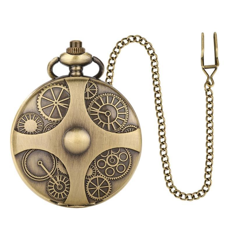A52E Unique Pocket Watch Case with 7pcs/set Metal Polyhedral Dices Pendant Chain