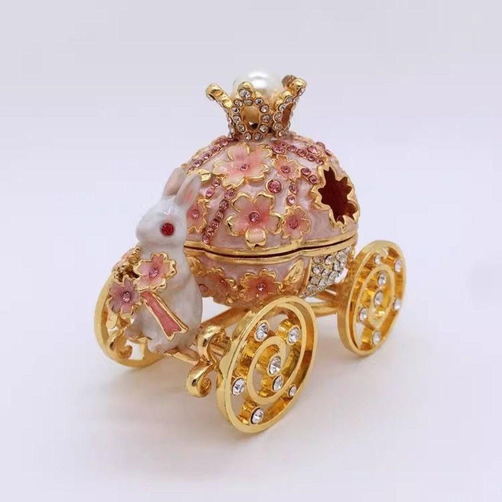 Mini Size Crown Ring Holder Bunny Pumpkin Carriage Metal Enamel Jewelry Box Bracelet Storage